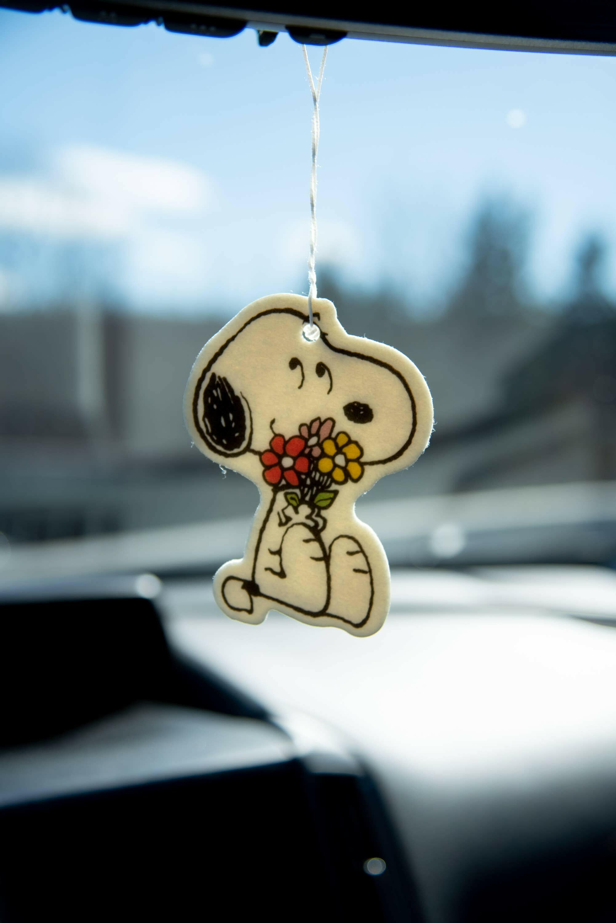 Snoopy Holding a Bouquet Hanging Air Freshener - Made in USA | Summer Nights Scent.