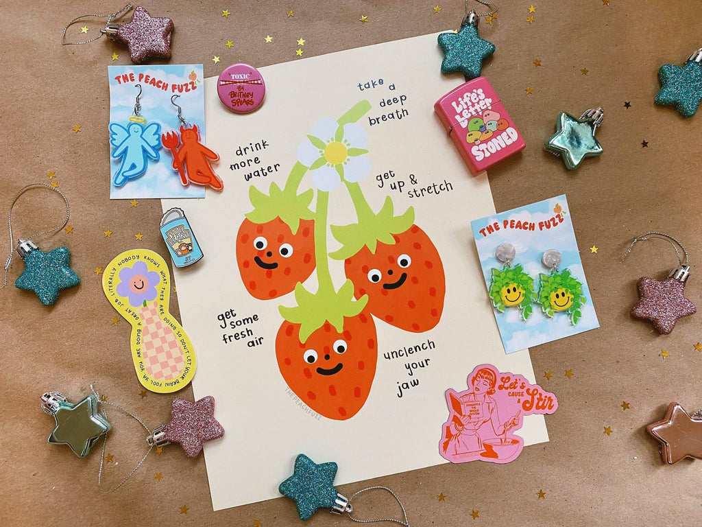 Self Care Strawberries Print by The Peach Fuzz