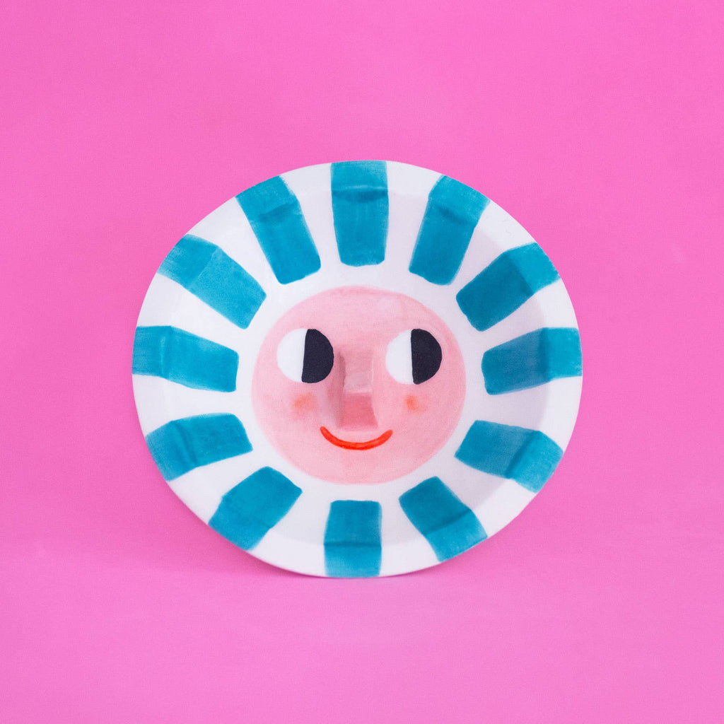 Happy Sun Teal / Ceramic Trinket Dish, Made in Portugal by Ana Seixas
