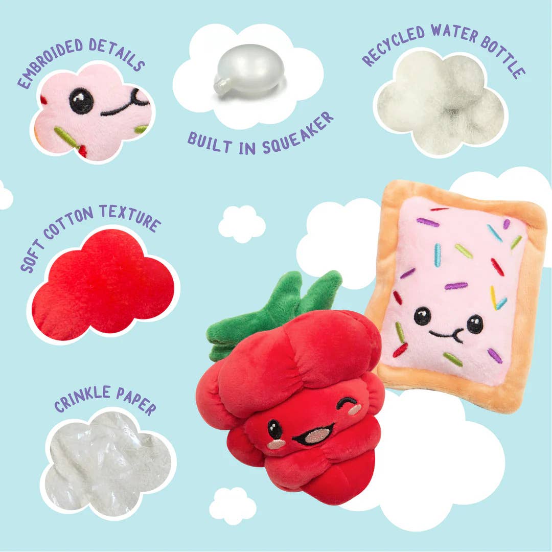 Poptart and Raspberry Plush Dog Toy Made from Recycled Water Bottles