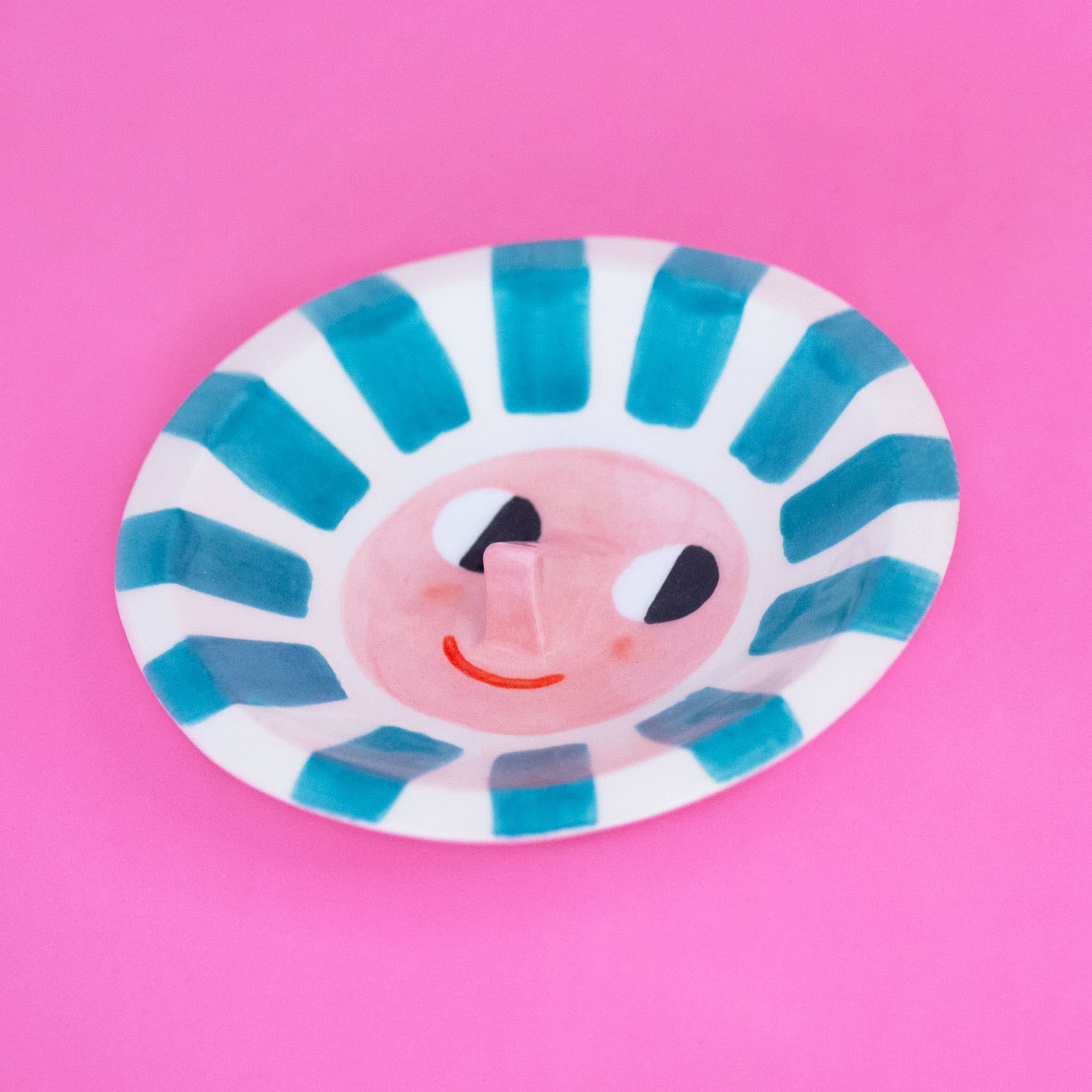 Happy Sun Teal / Ceramic Trinket Dish, Made in Portugal by Ana Seixas