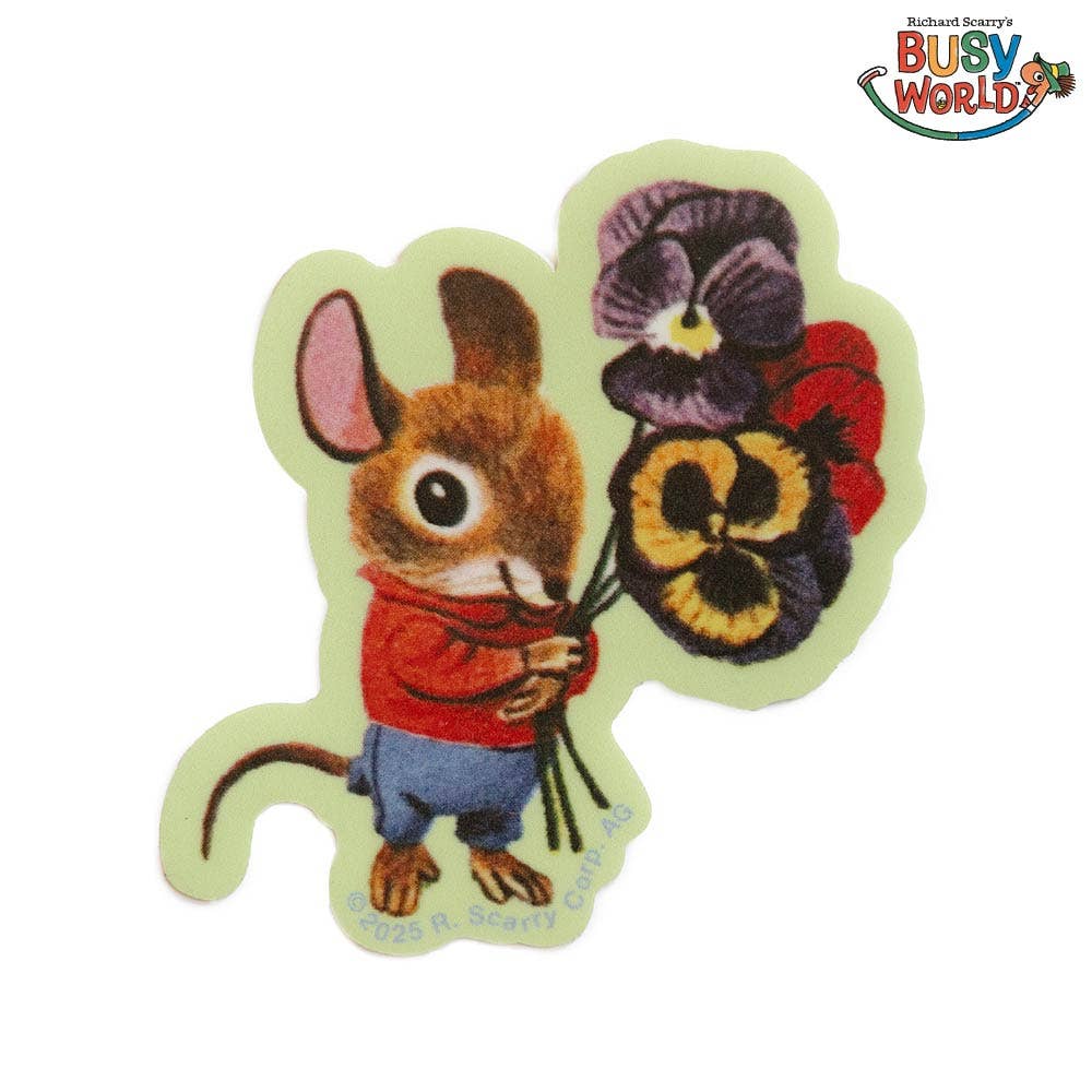 3P4 x Richard Scarry® Mouse Pansy Bouquet Sticker
