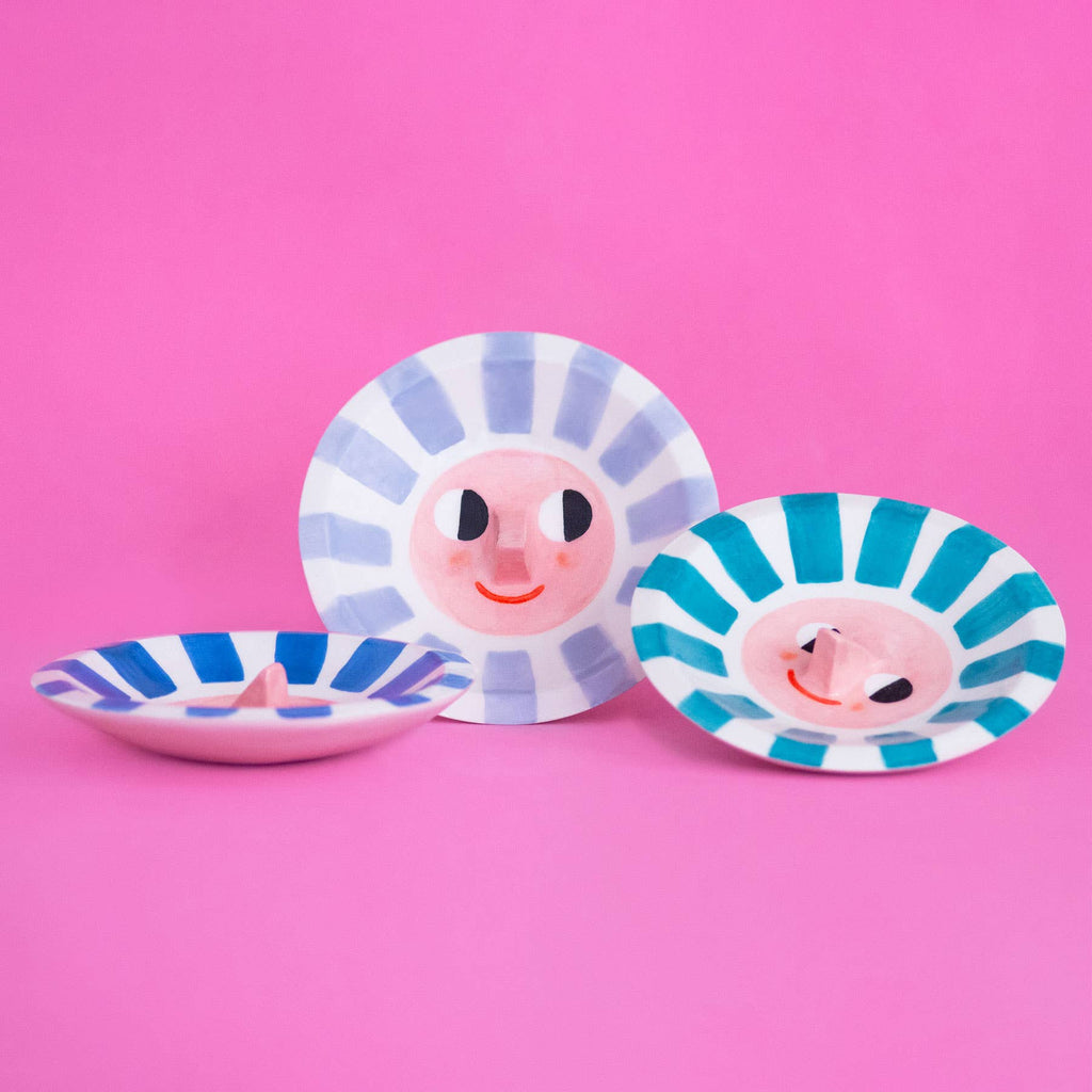 Happy Sun Teal / Ceramic Trinket Dish, Made in Portugal by Ana Seixas