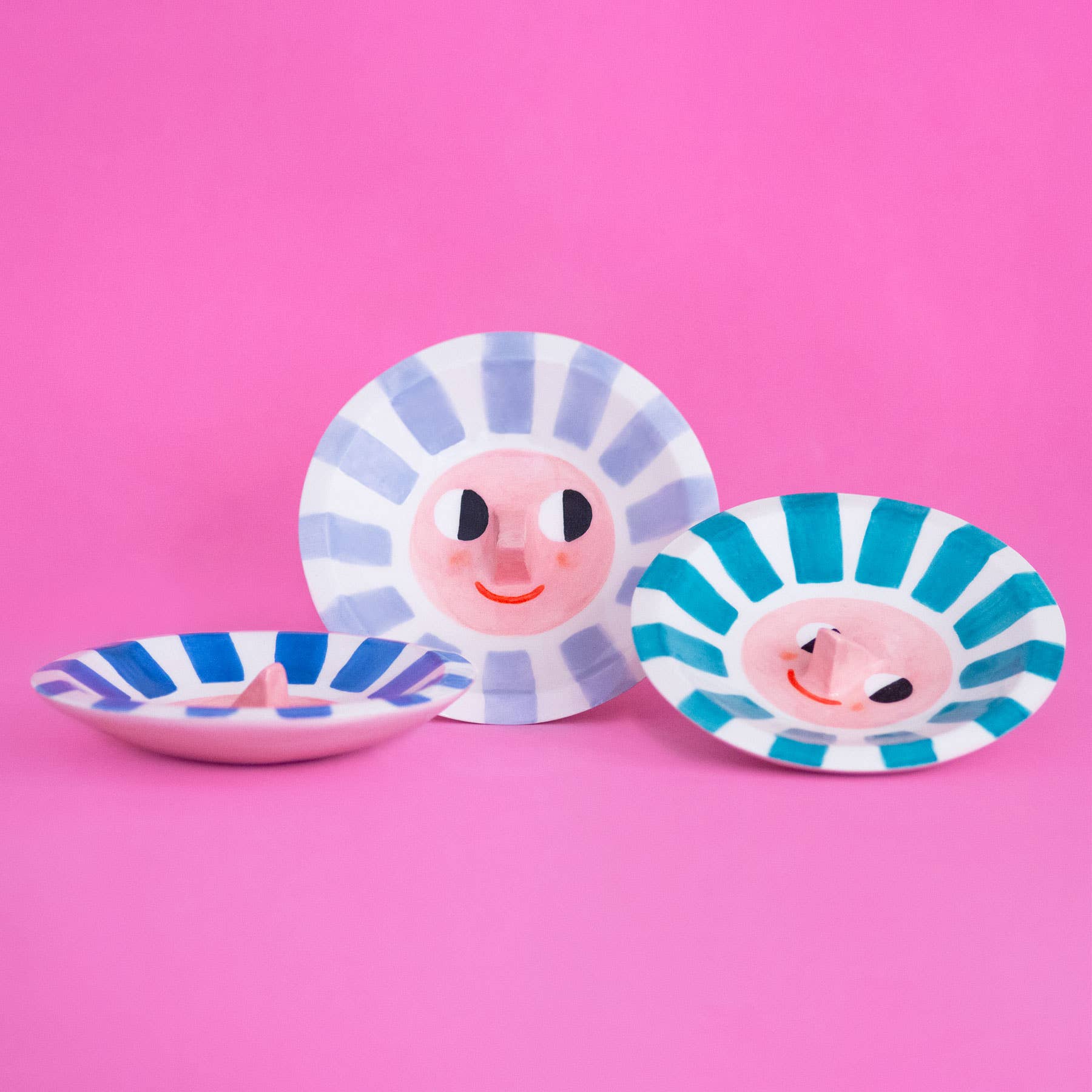 Happy Sun Teal / Ceramic Trinket Dish, Made in Portugal by Ana Seixas