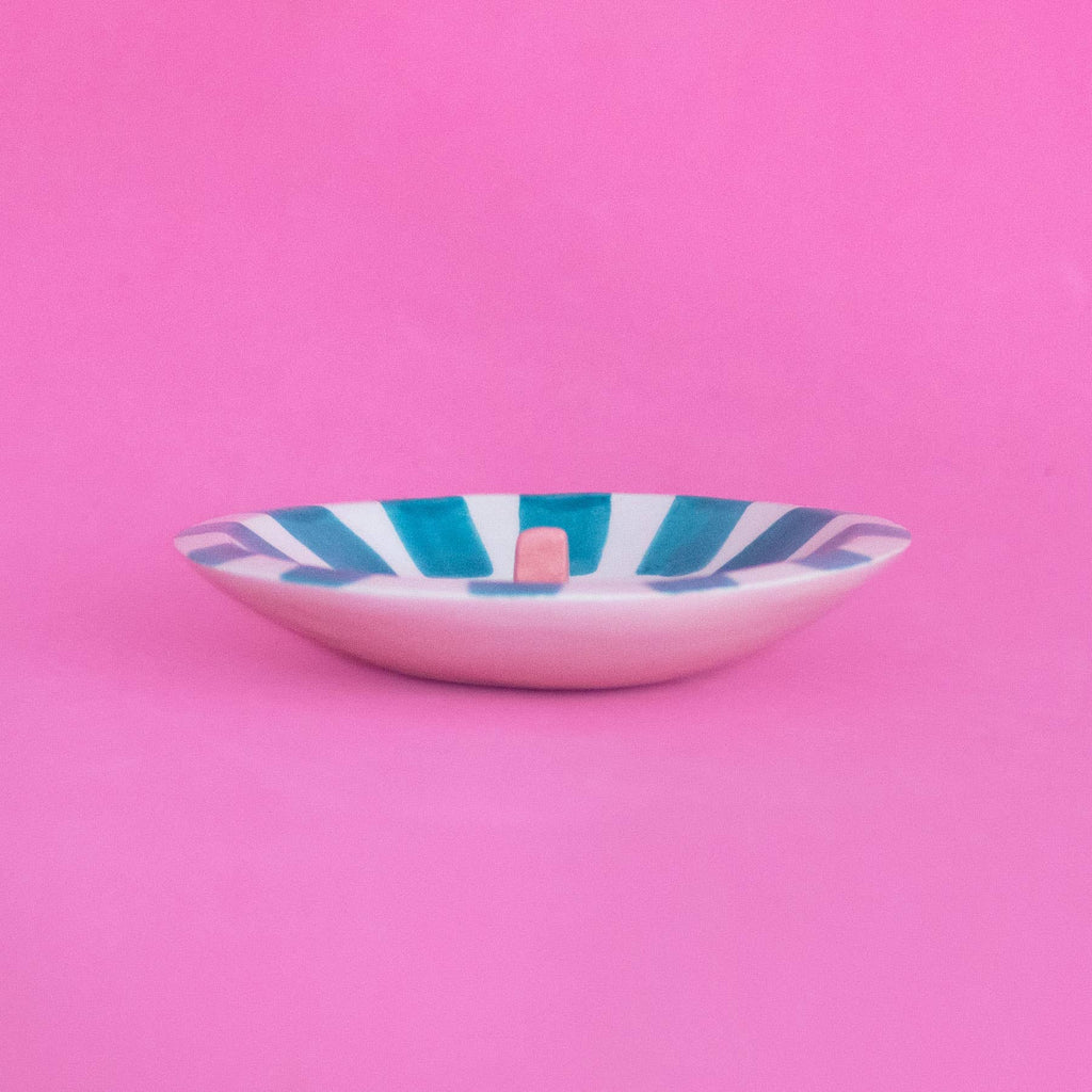 Happy Sun Teal / Ceramic Trinket Dish, Made in Portugal by Ana Seixas