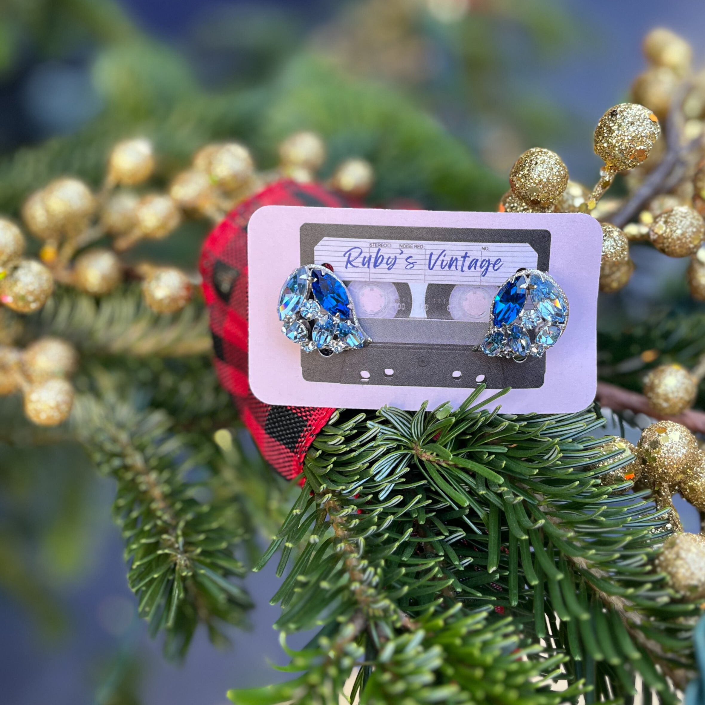 Vintage Blue Crystal Teardrop Clip-On Earrings