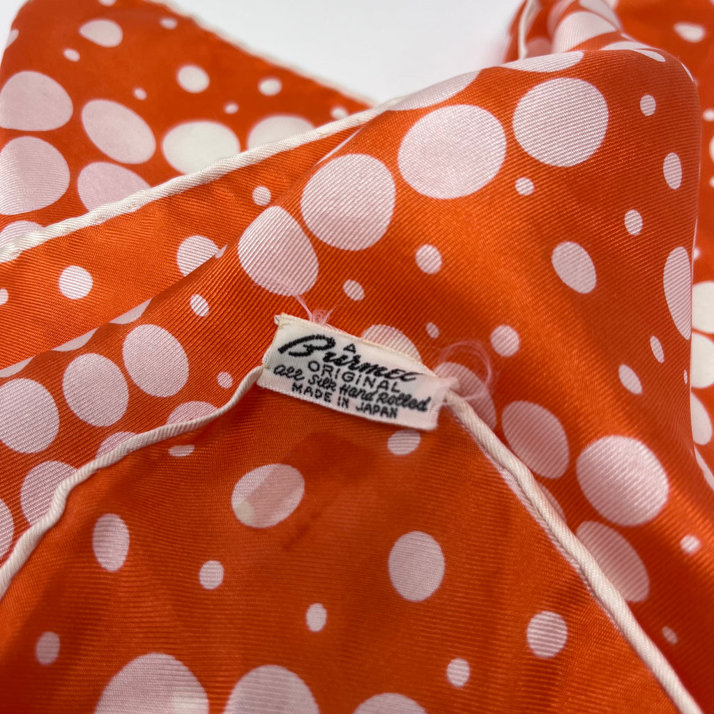 Vintage Burmel Orange & White Silk Scarf, Made in Japan