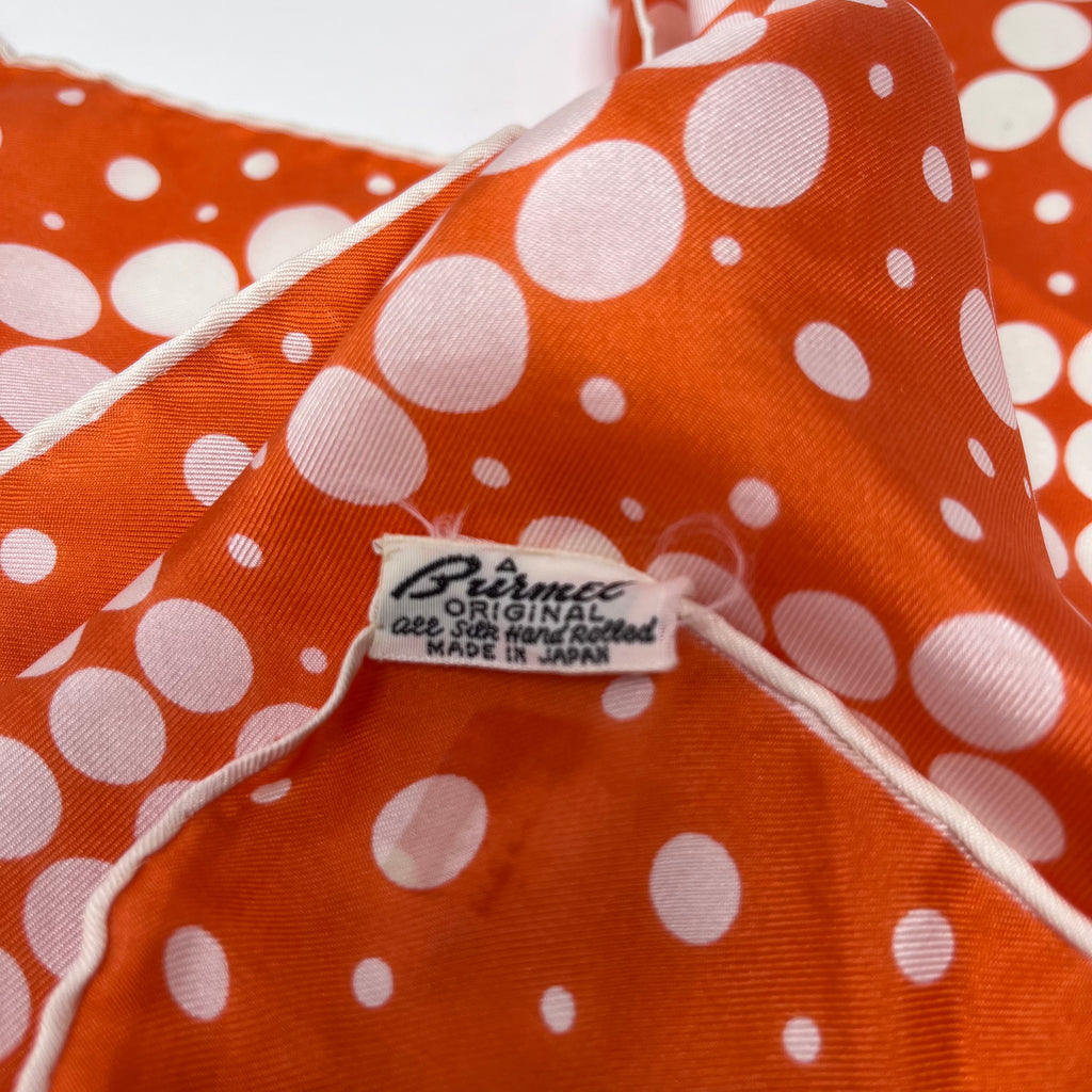 Vintage Burmel Orange & White Silk Scarf, Made in Japan