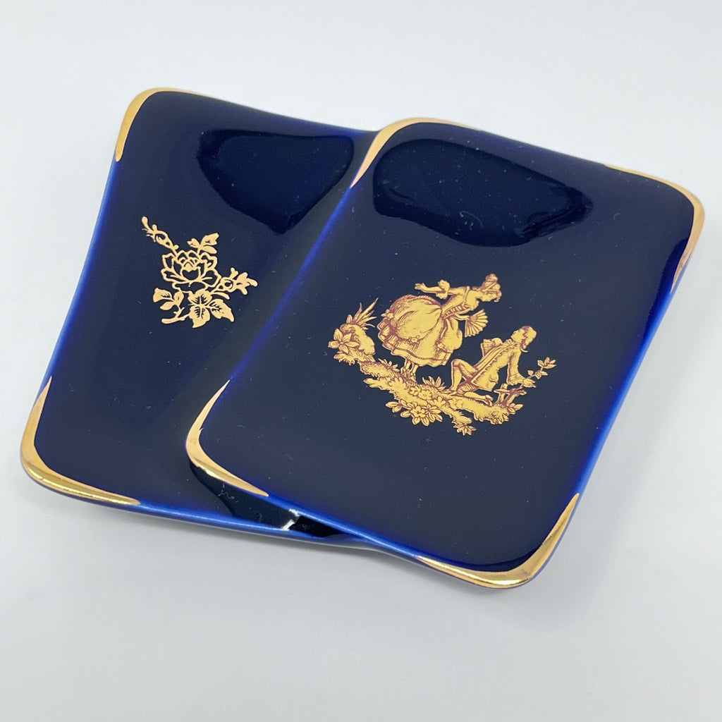 Vintage Limoges France Cobalt Blue & 22K Gold Cameo Porcelain Dish