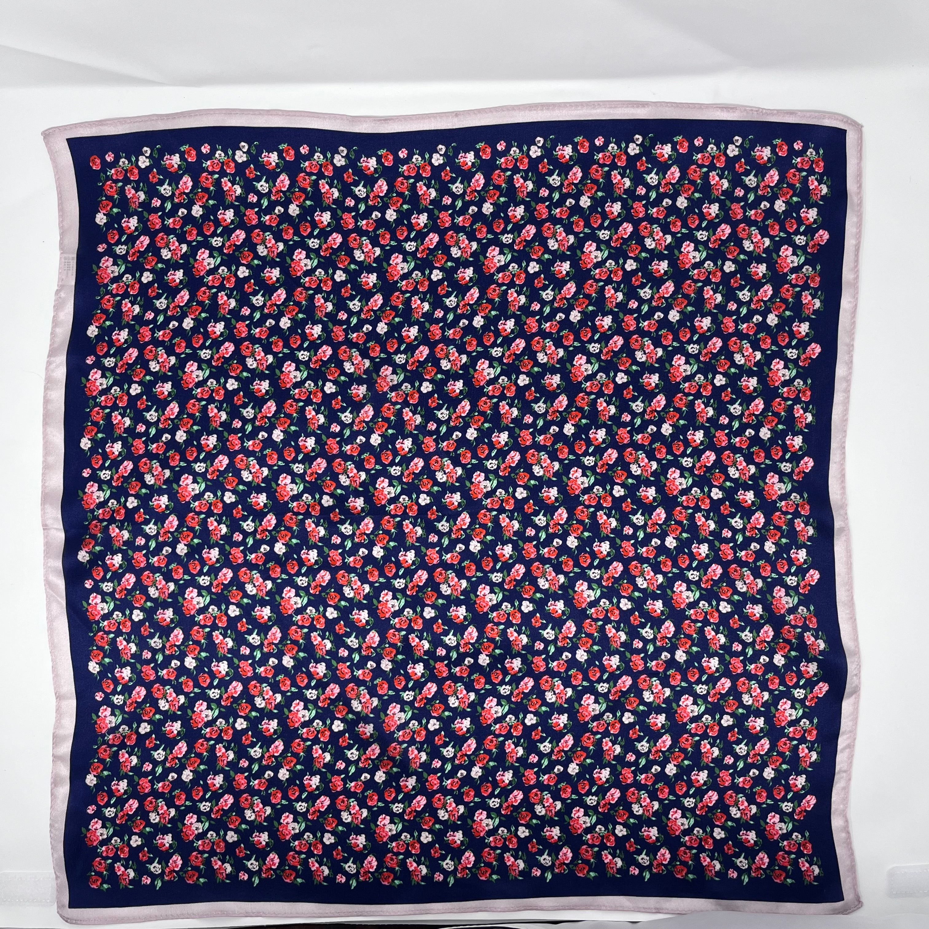 Vintage Navy, Red, & Pink Floral 100% Silk Scarf