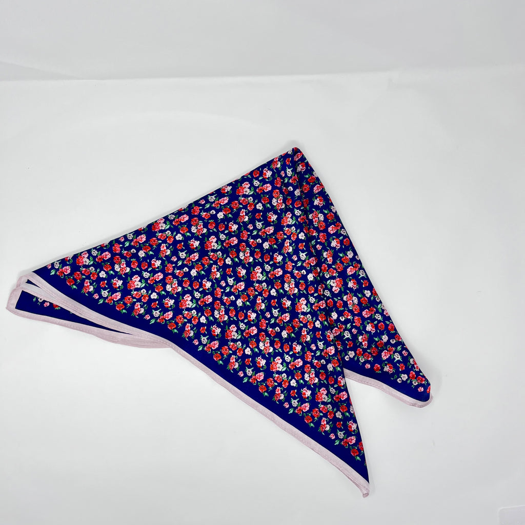 Vintage Navy, Red, & Pink Floral 100% Silk Scarf