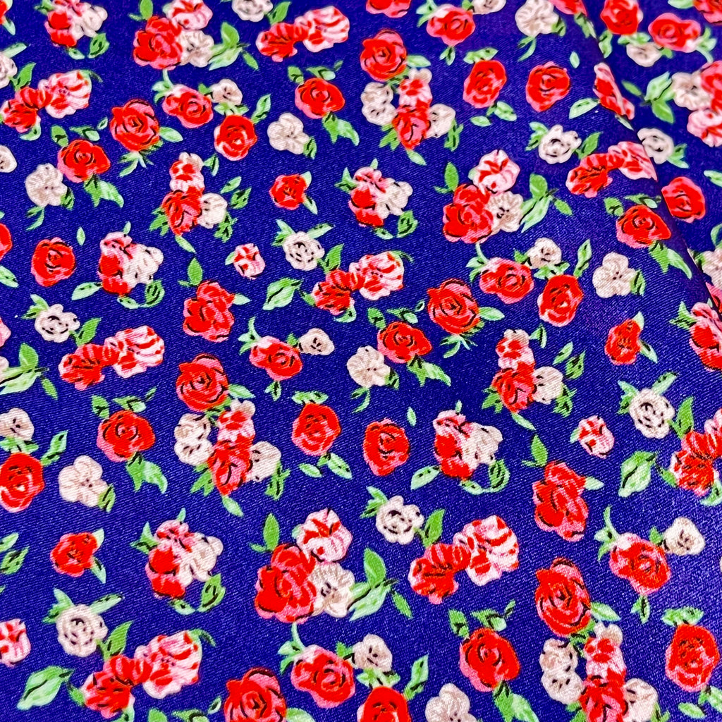 Vintage Navy, Red, & Pink Floral 100% Silk Scarf