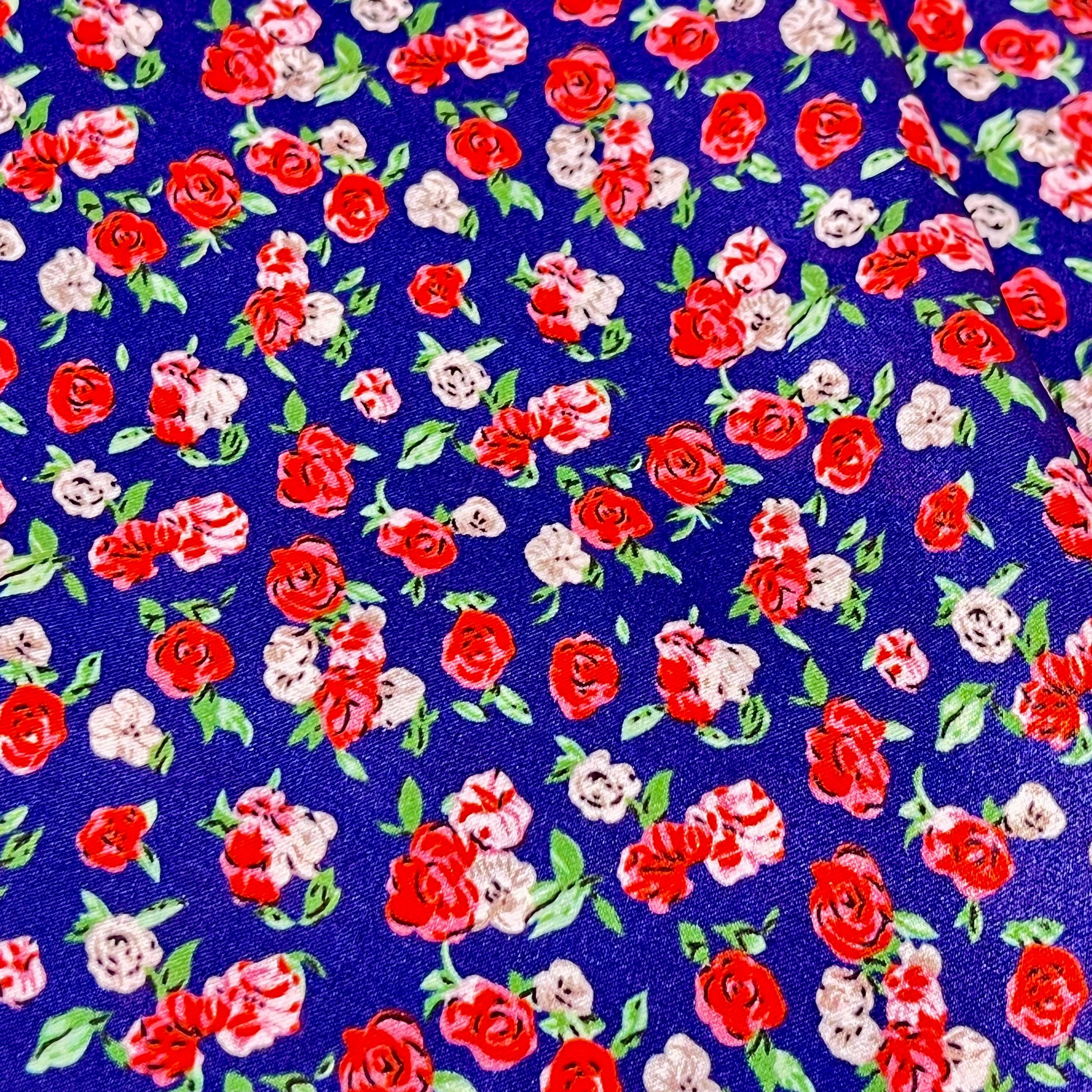 Vintage Navy, Red, & Pink Floral 100% Silk Scarf