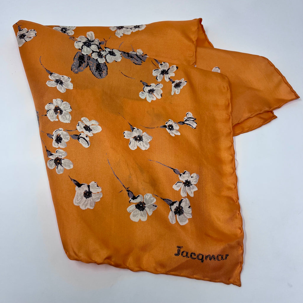 Vintage 1950s Orange & White Floral Jacqmar Scarf