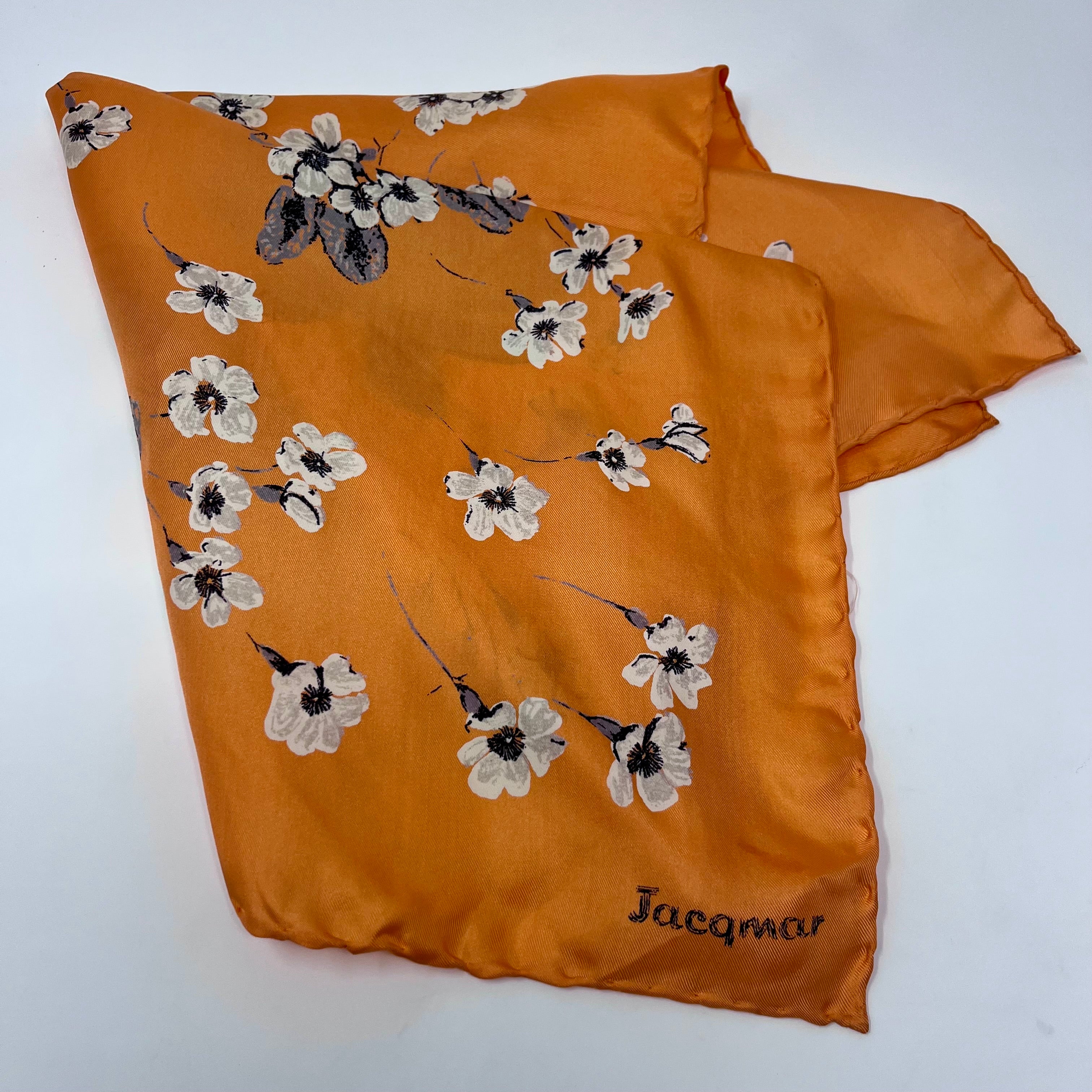 Vintage 1950s Orange & White Floral Jacqmar Scarf