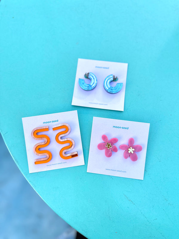 Flower Acrylic Statement Studs in Pink Marble by Moon-Seed