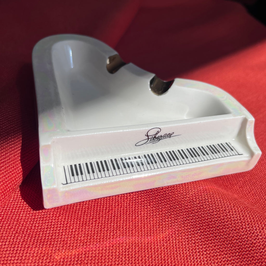 Vintage Liberace White Pearlescent Grand Piano Ashtray with Gold Accents & of course, piano keys