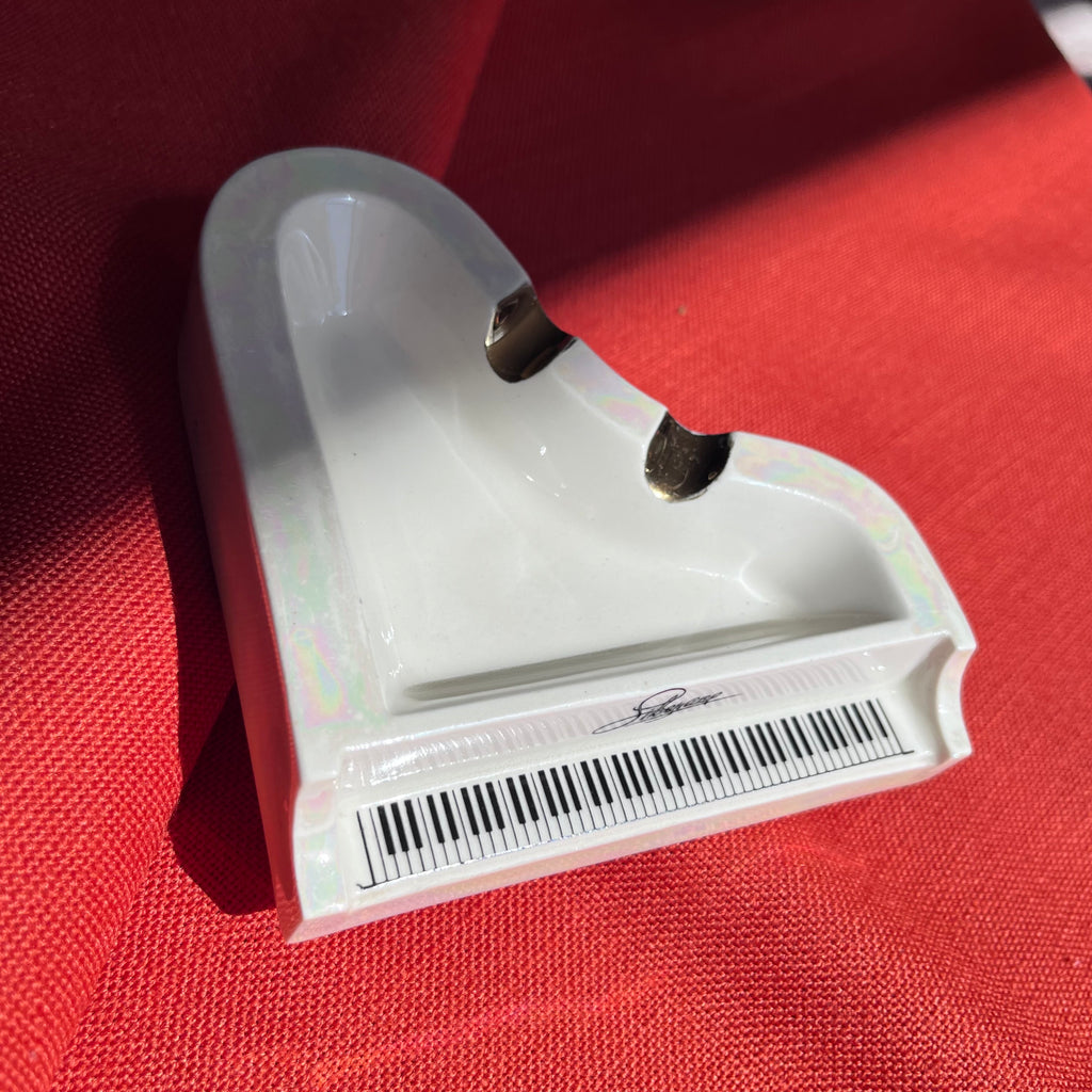Vintage Liberace White Pearlescent Grand Piano Ashtray with Gold Accents & of course, piano keys