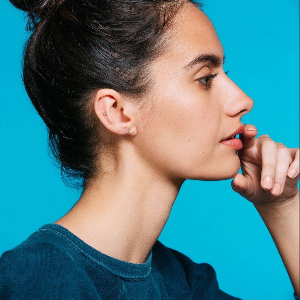 Star and Moon Crystal Stud Earrings 18K Gold Vermeil