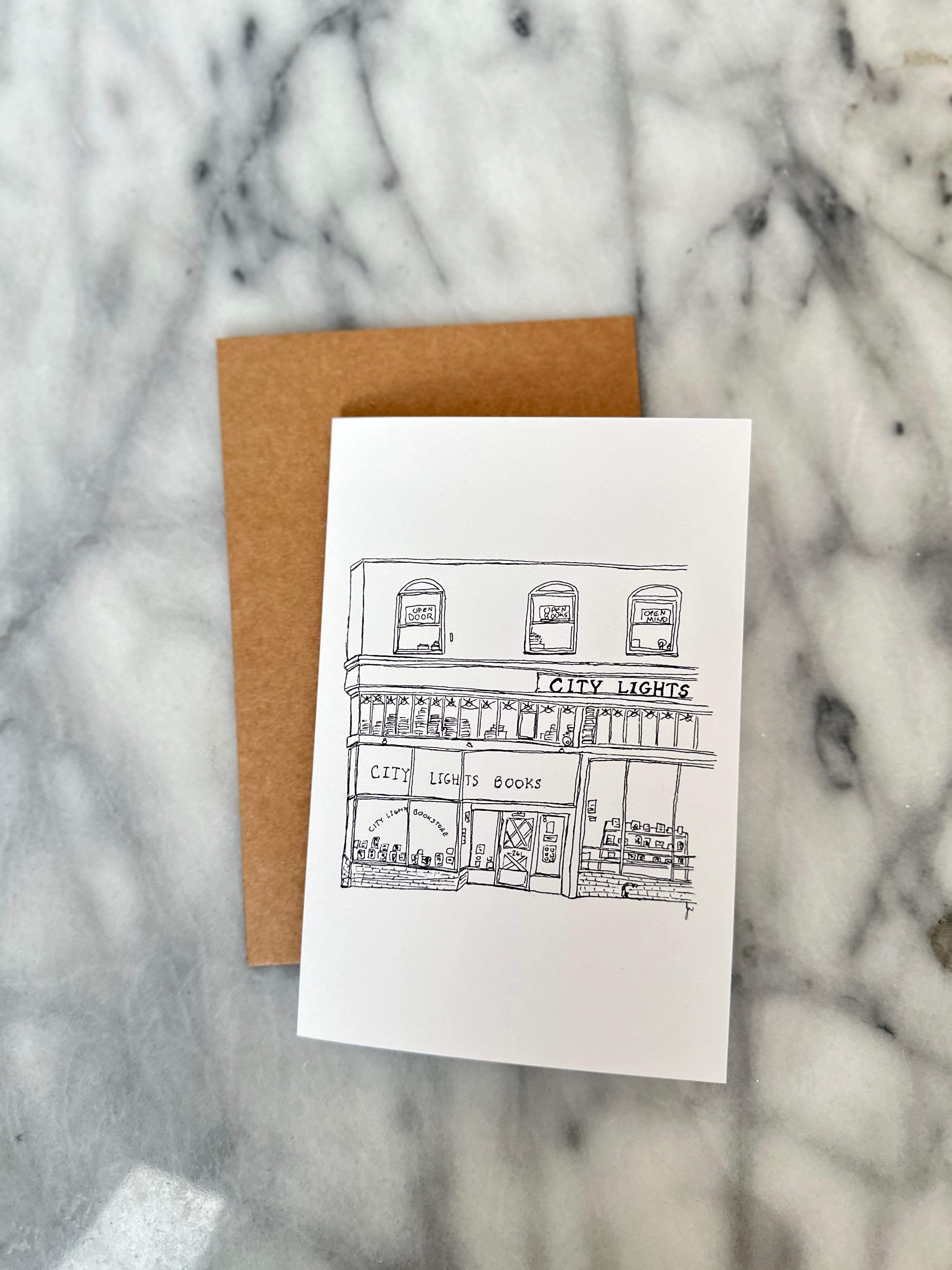 San Francisco City Lights Bookstore Greeting Card by Local Artist sfneighbors