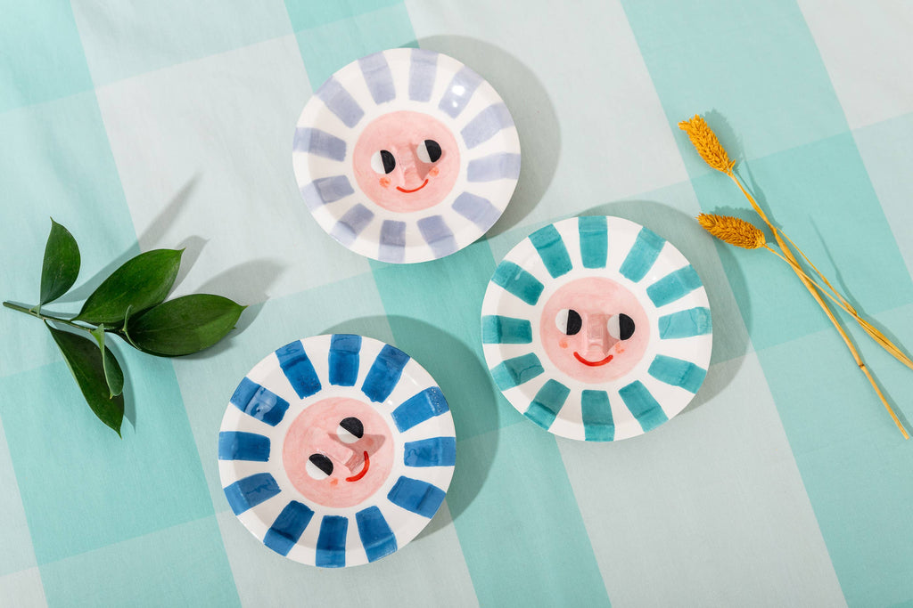 Happy Sun Teal / Ceramic Trinket Dish, Made in Portugal by Ana Seixas