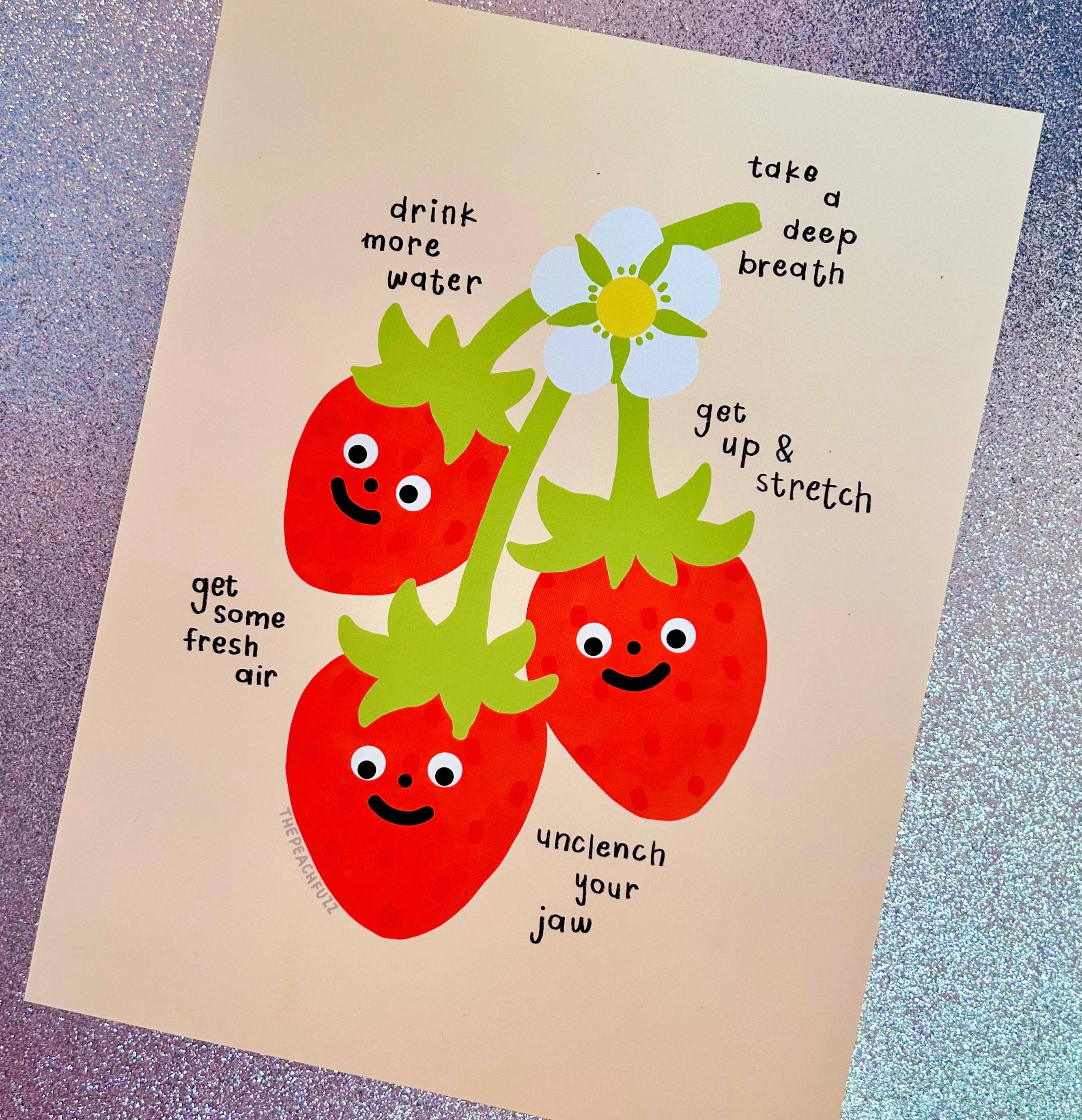 Self Care Strawberries Print by The Peach Fuzz