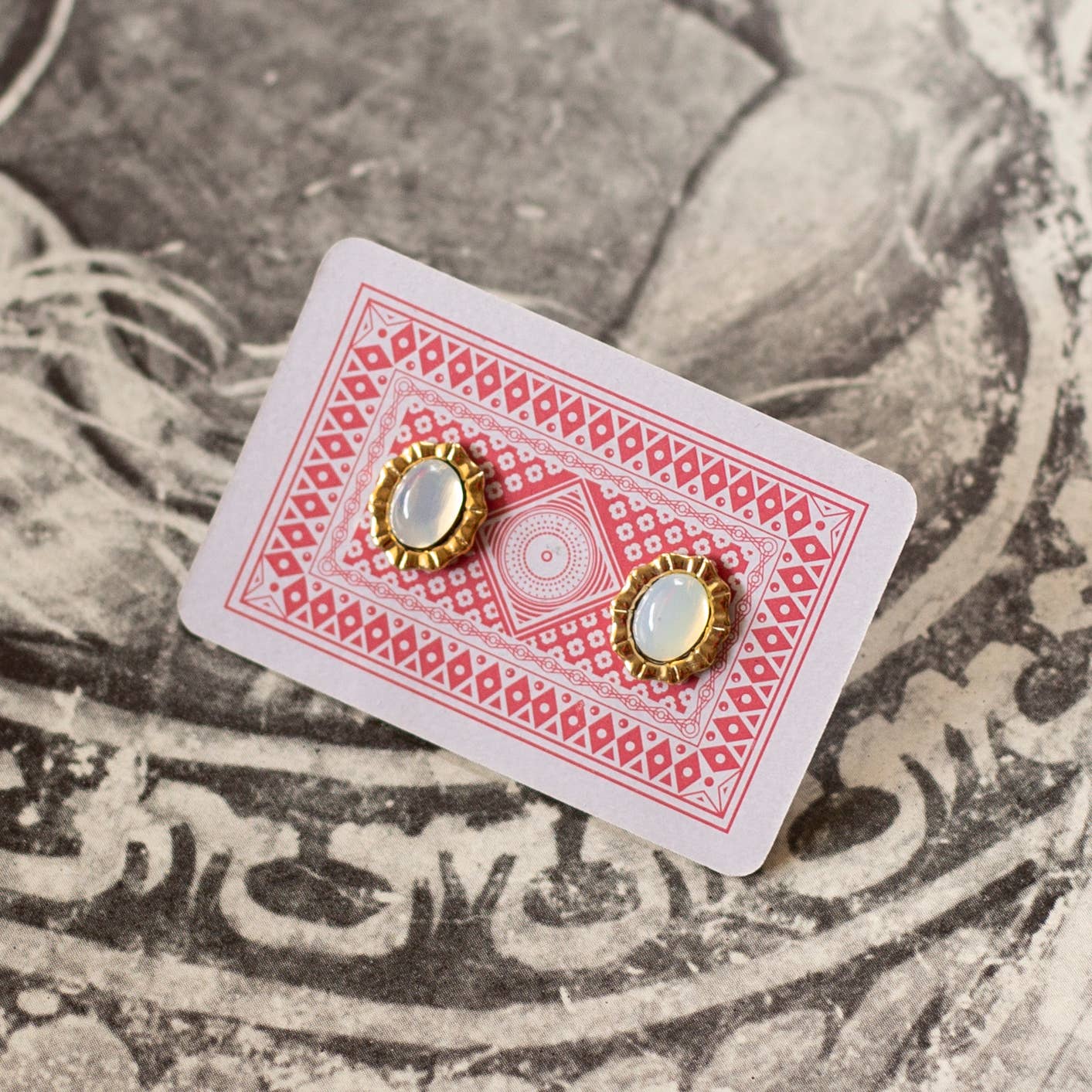 Vintage Moonstone Stud Earrings by Kindred Objects