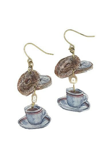 Bagel & Coffee Dangle Earrings "Schmearings" by Adrianne.