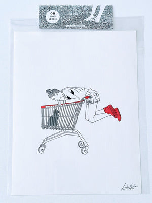 Black Cat in Shopping Cart Art Print - Ruby's Old & New