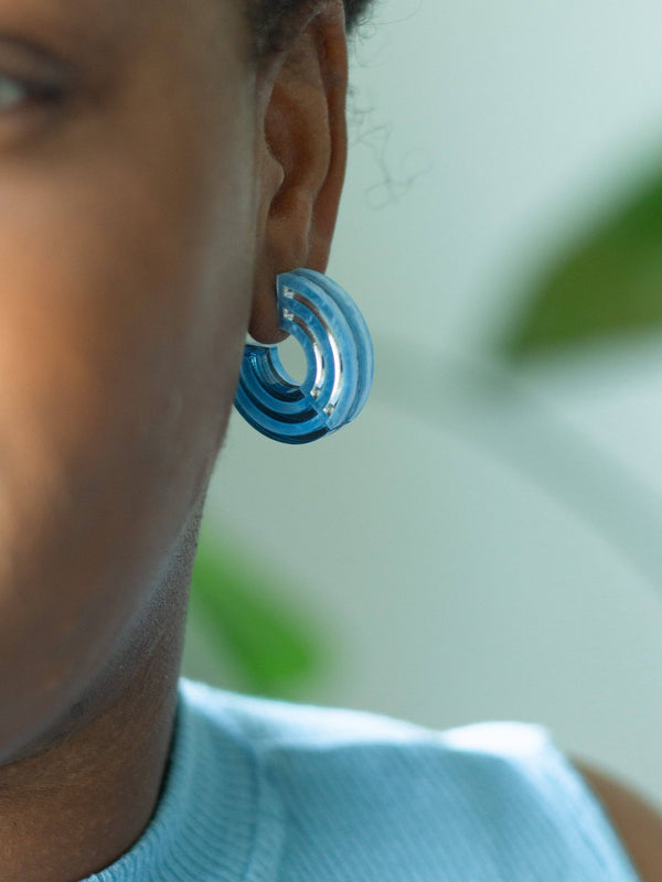 Blue Acrylic Chunky Hoop Statement Earrings | Isla Series | 1.25" | Moon-Seed.