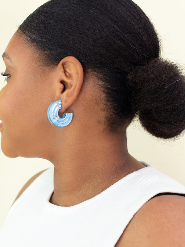 Blue Acrylic Chunky Hoop Statement Earrings | Isla Series | 1.25" | Moon-Seed.