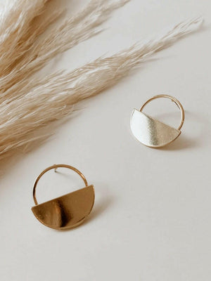 Brass Half Circle Stud Earrings.