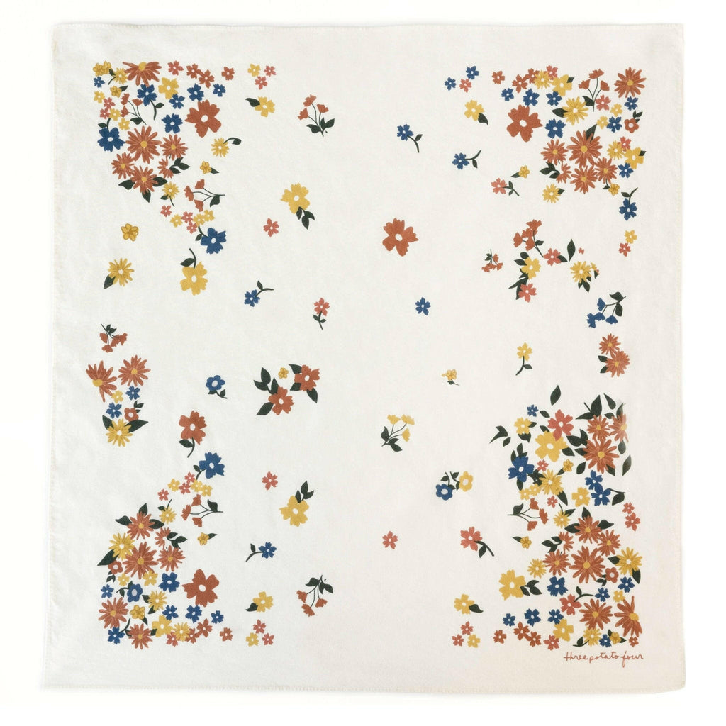 Cottage Floral Bandana by Three Potato Four | Versatile 100% Cotton Accessory | Made in USA | 22" x 22".
