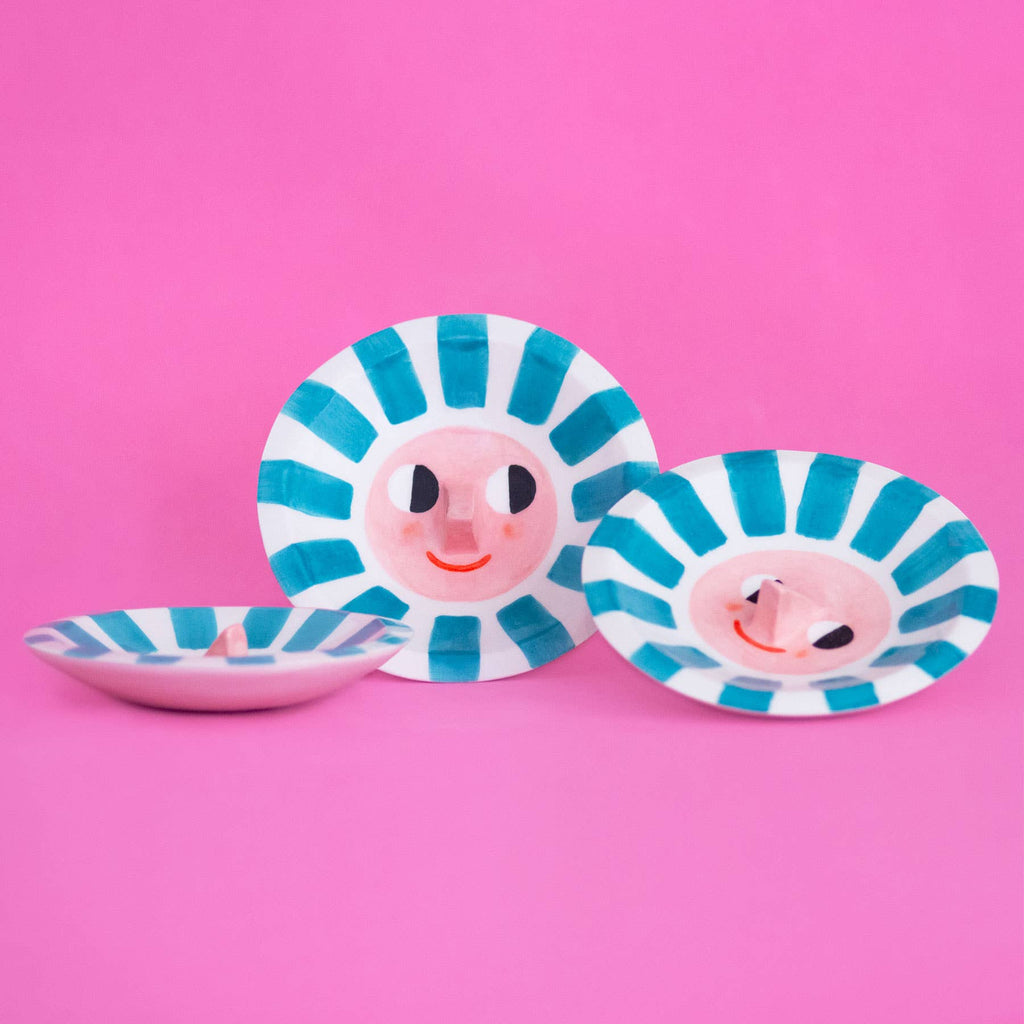 Happy Sun Teal / Ceramic Trinket Dish, Made in Portugal by Ana Seixas