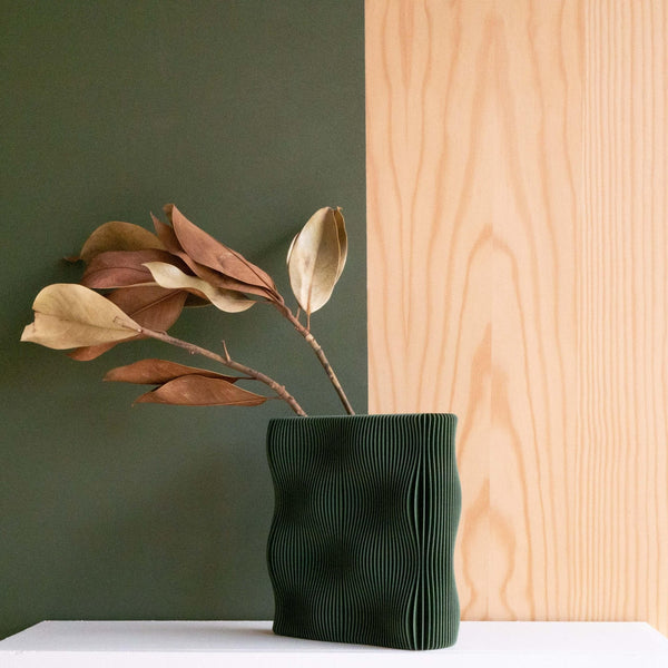 Elegant Green Wooden Dried Flower Vase.