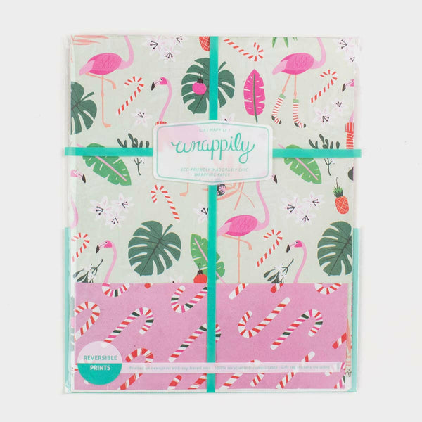 Festive Flamingo Gift Wrap - Eco-Friendly, Modern Wrapping Paper.