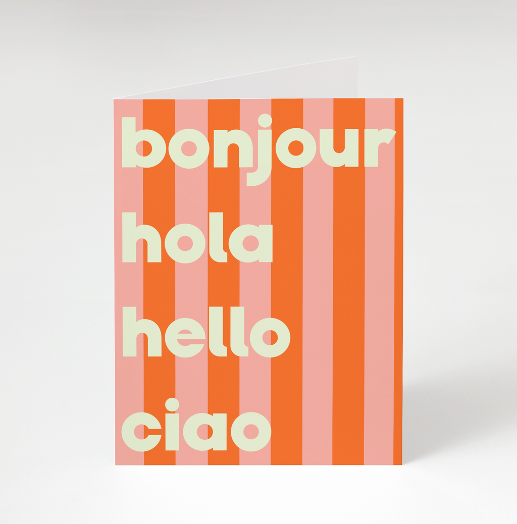 Bonjour Hola Pink Greeting Card by Bon Femmes