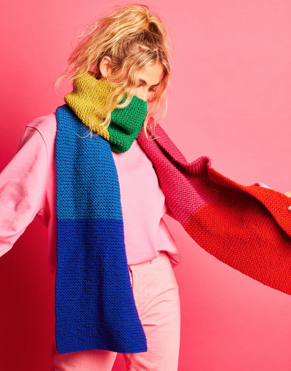 Beginner-Friendly Color Block Scarf Knitting Kit by DMC
