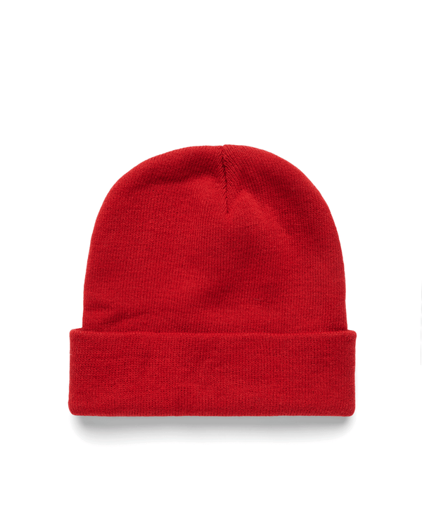 KNIT CUFFED BEANIE | HUMMINGBIRD PATCH | ARTISANAL RED