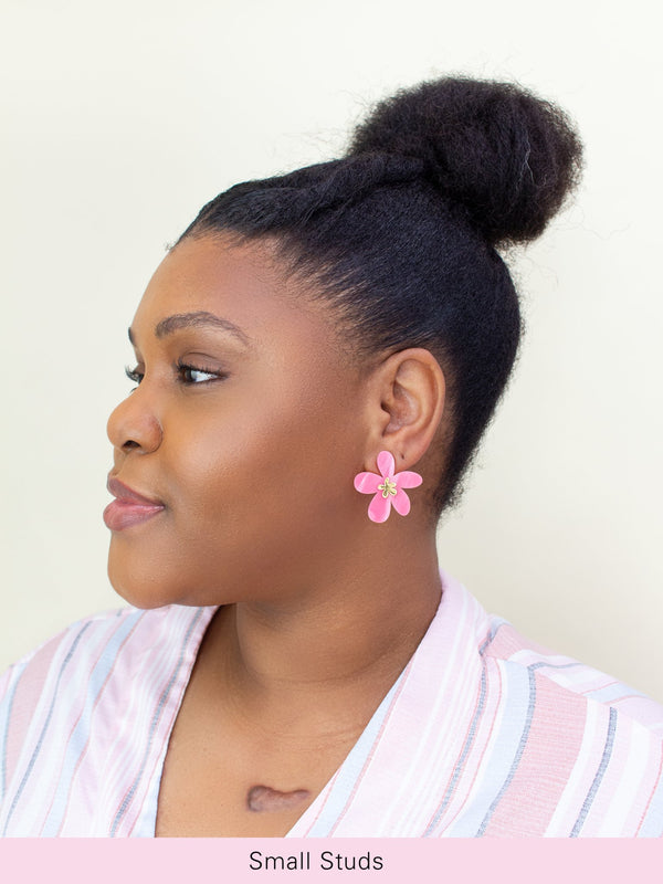 Flower Acrylic Statement Studs in Pink Marble by Moon-Seed.