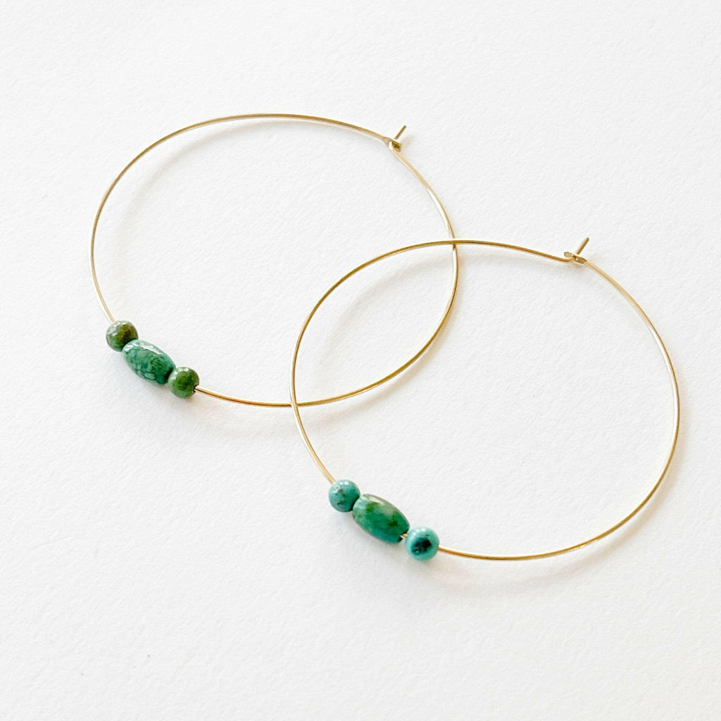 Genuine Turquoise Beaded Hoop Earrings.