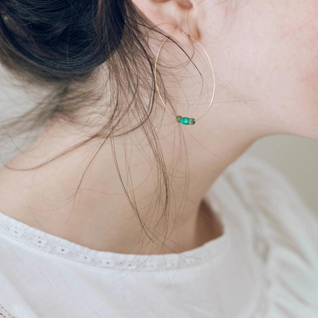 Genuine Turquoise Beaded Hoop Earrings.