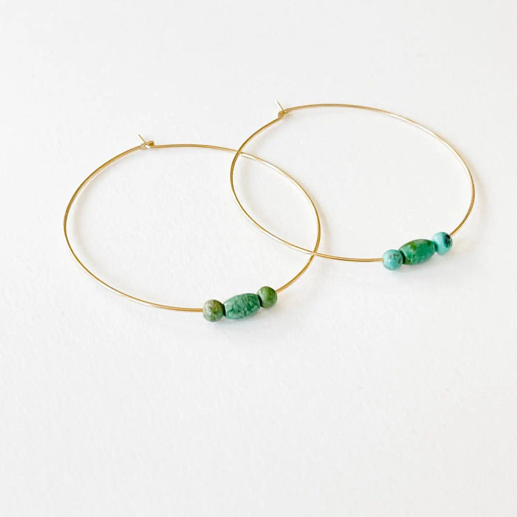 Genuine Turquoise Beaded Hoop Earrings.