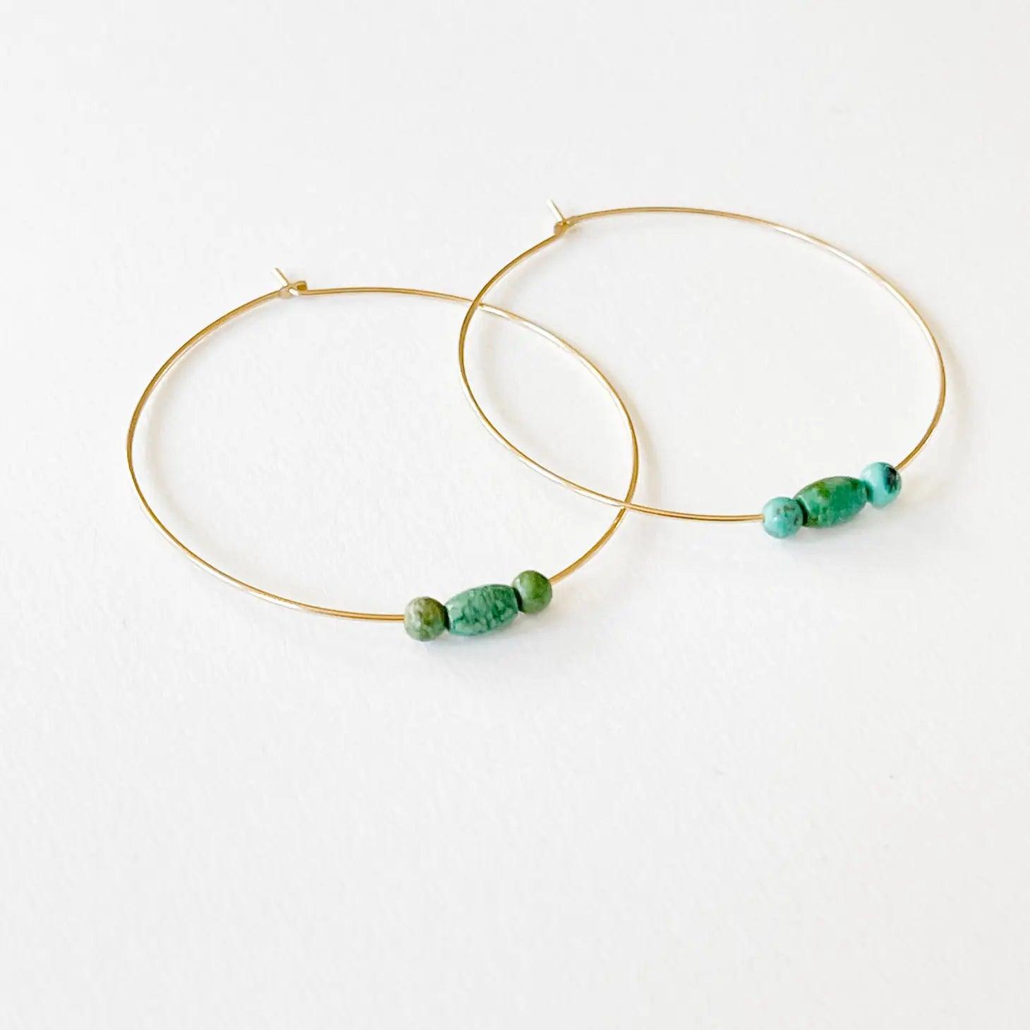 Genuine Turquoise Beaded Hoop Earrings.