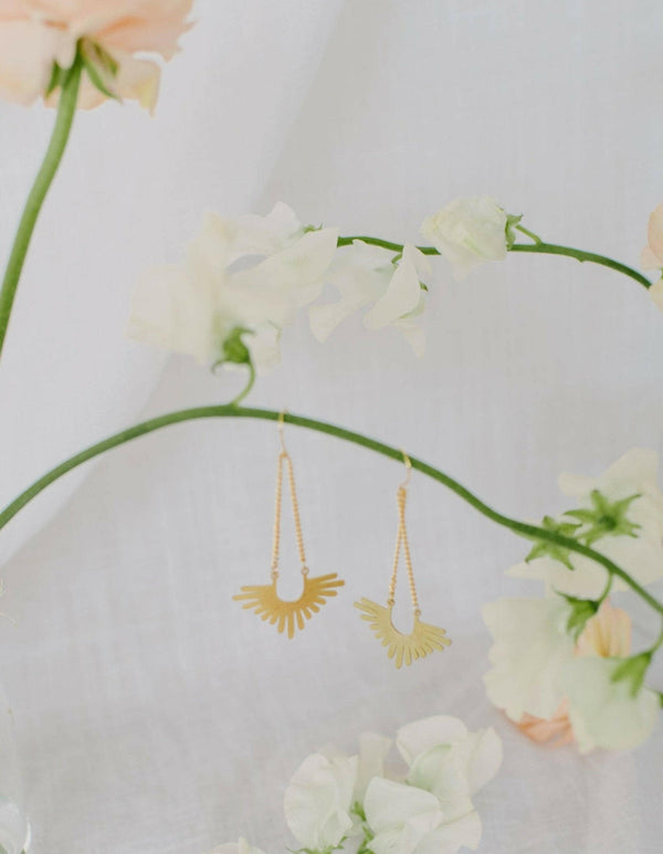 Gold Chain with Dangling Pendant Earrings.