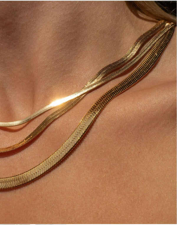 Gold-filled Herringbone Snake Chain Necklace.