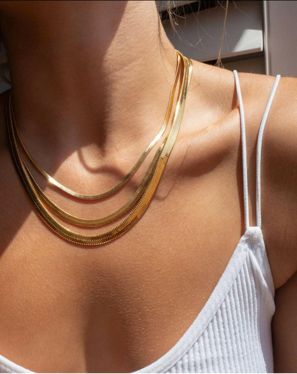 Gold-filled Herringbone Snake Chain Necklace.