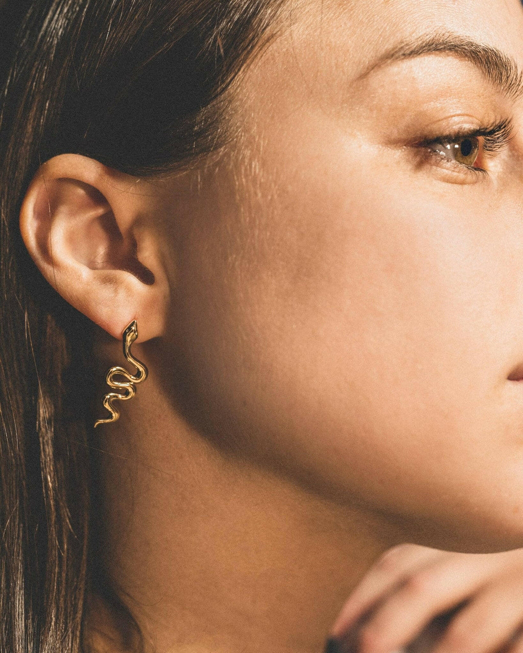 Gold-filled Snake Studs by Océanne.