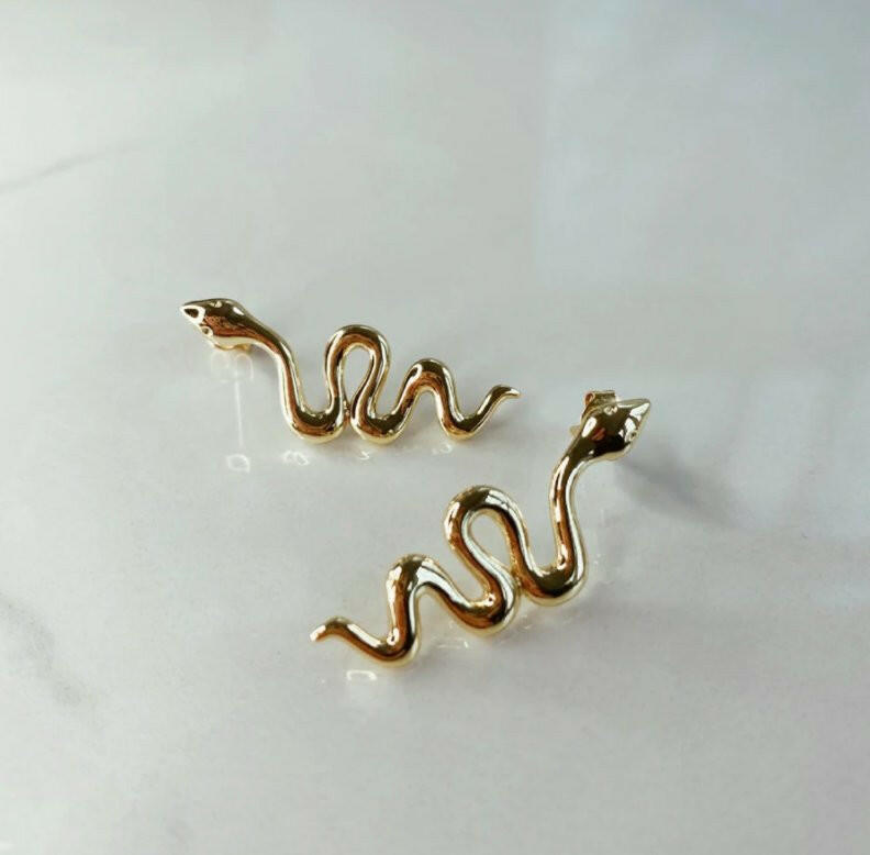 Gold-filled Snake Studs by Océanne.
