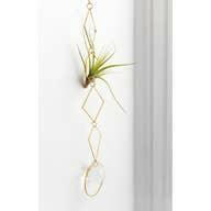 Handmade Brass Wall Air Plant Hanger | Geometric Design with Crystal Prism | 20" x 2.4" | Made in Tucker, Georgia.
